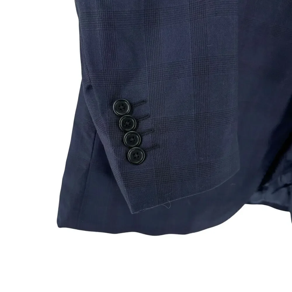 Ermenegildo Zenga Sport Coat Size 40 Slim Fit Navy Blue Plaid Traveller 5362